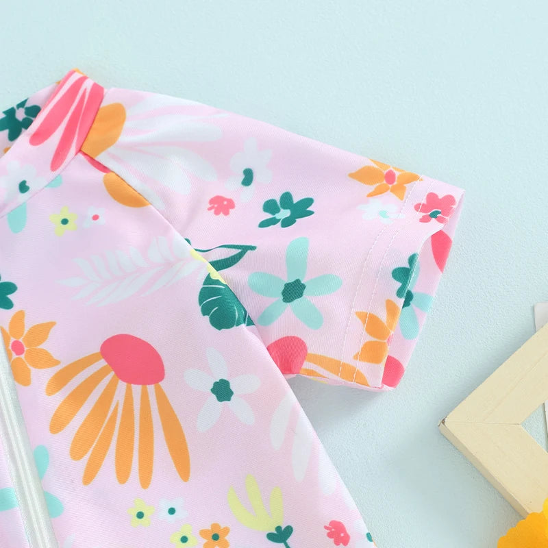 Baby girls  Rash Guard Swimsuit -Zipper Short Sleeve