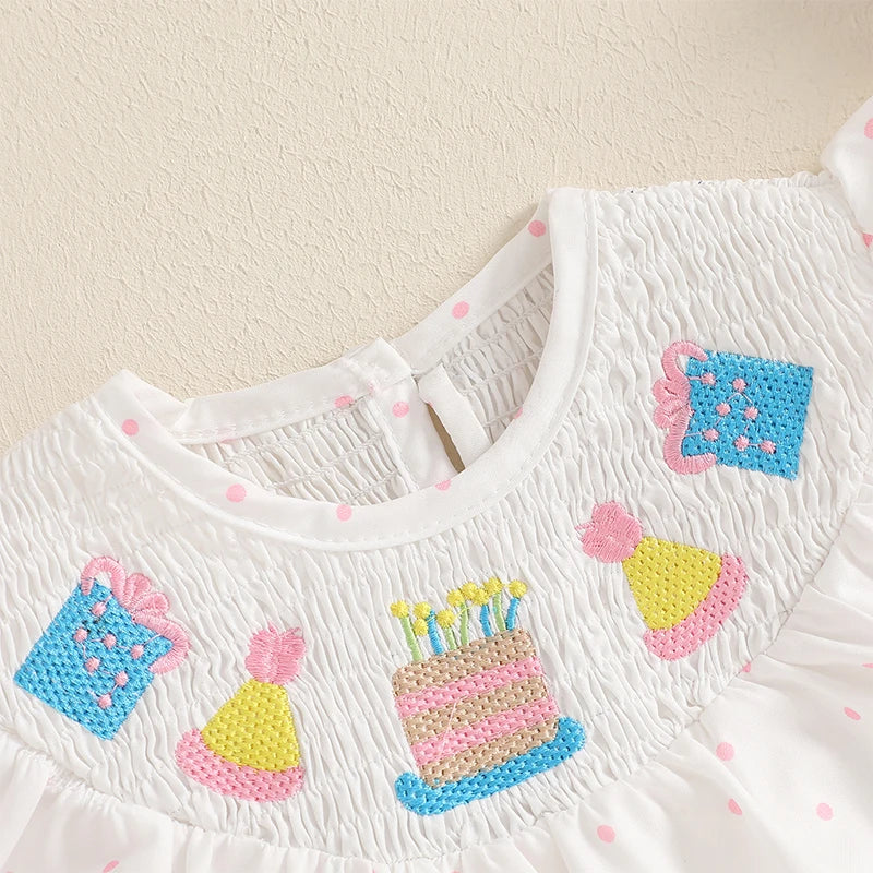 Girls Romper with Cupcake Embroidery and Flutter Sleeves - Perfect for Birthday Celebrations