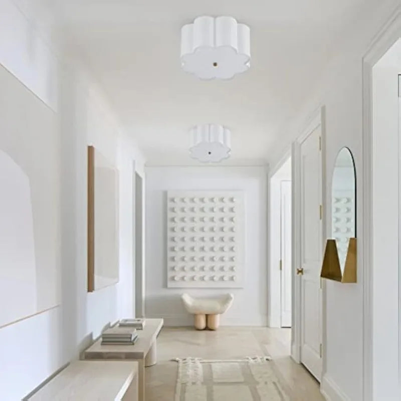 Semi Flush Mount Ceiling Light Fixture, Cream/ White Fabric Drum Shade for Nursery/ Kids Room
