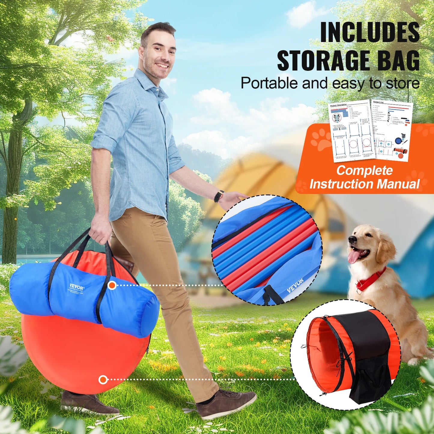 Dog Agility Training Equipment 5 PCS Set  with Adjustable Hurdles Extended Tunnel  Obstacle Course Kit with Bag