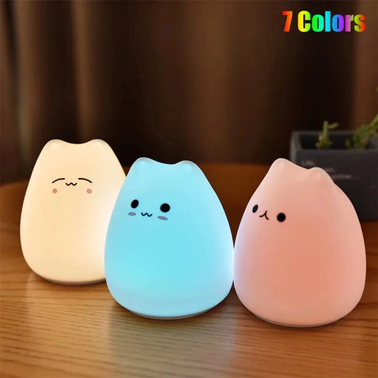 Cat Night Light 7 Colors Silicone Lamp Touch Sensor