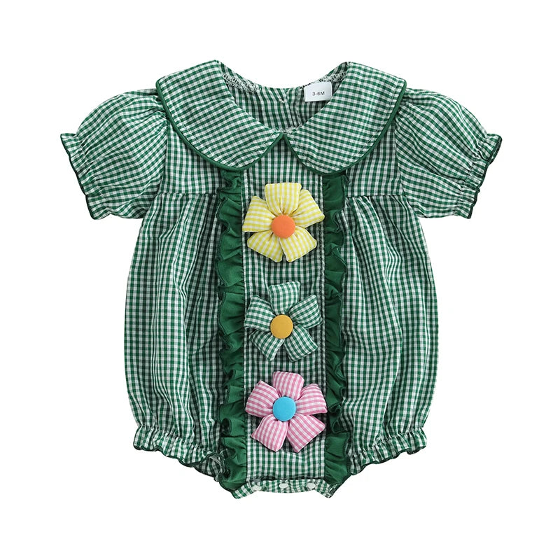 Infant/Toddler Girls Floral Print Ruffle Sleeve Romper with Bowknot Headband   3 colors available