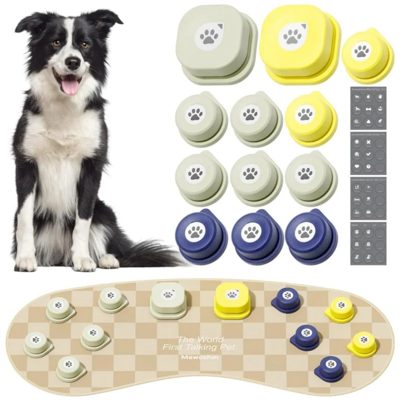 Dog Talking Button Set with Mat Communication  Rechargeable Voice Recording Button 12 Packs