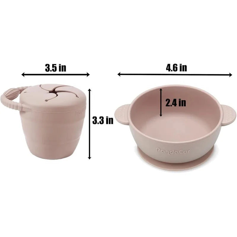 9 PCS Silicone Baby Feeding Set- Self Feeding Utensils- Divided Suction Plate- Bowl- Bib- Sippy Cup