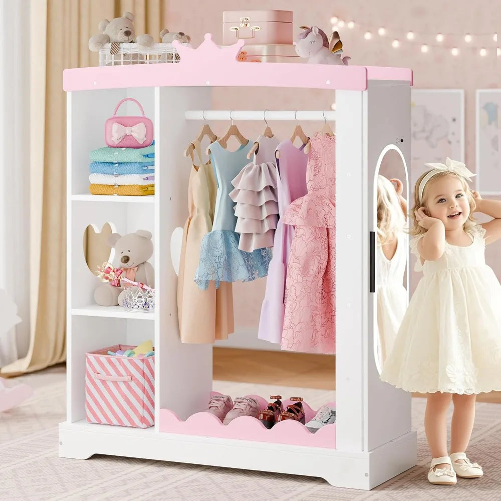 Kids Armoire with Jewelry Cabinet, with Mirror and Shelves,