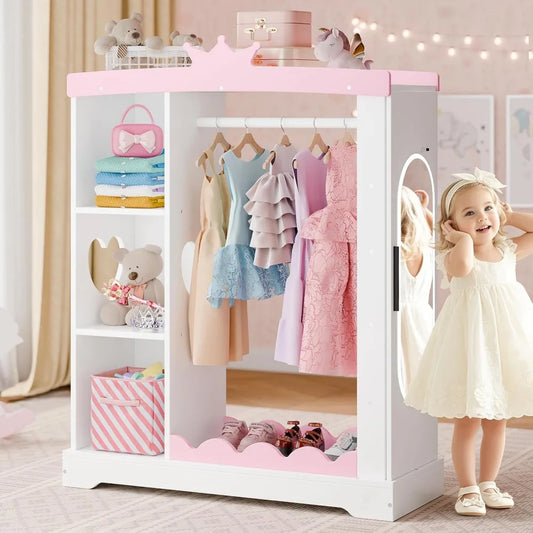 Kids Armoire with Jewelry Cabinet, with Mirror and Shelves,