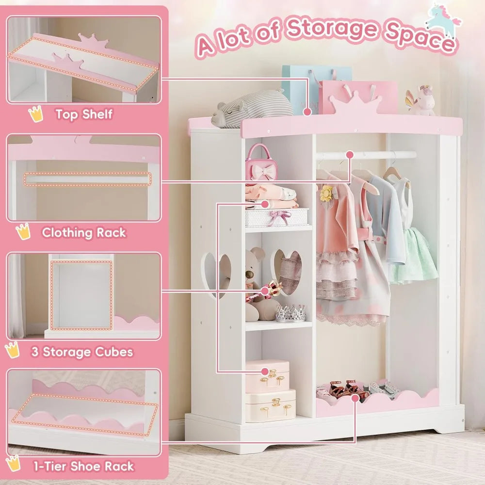 Kids Armoire with Jewelry Cabinet, with Mirror and Shelves,