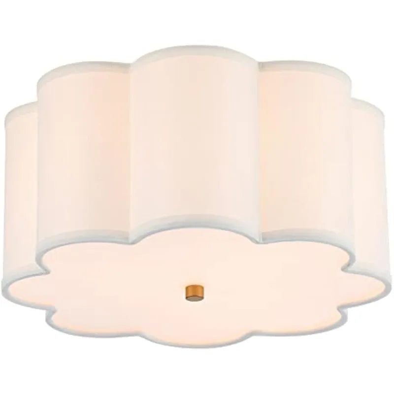 Semi Flush Mount Ceiling Light Fixture, Cream/ White Fabric Drum Shade for Nursery/ Kids Room