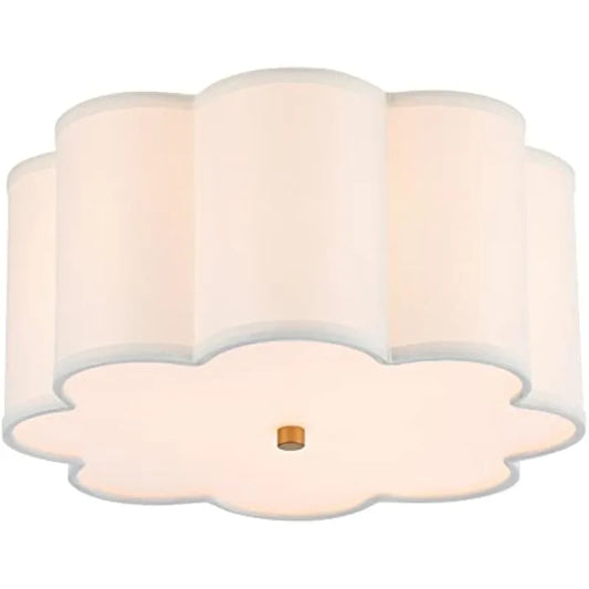 Semi Flush Mount Ceiling Light Fixture, Cream/ White Fabric Drum Shade for Nursery/ Kids Room
