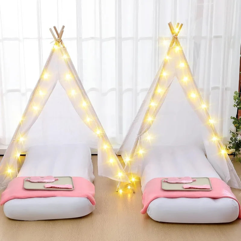 8 Pcs Kids Teepee - string lights, Inflatable Airbed, Bedding , Washable