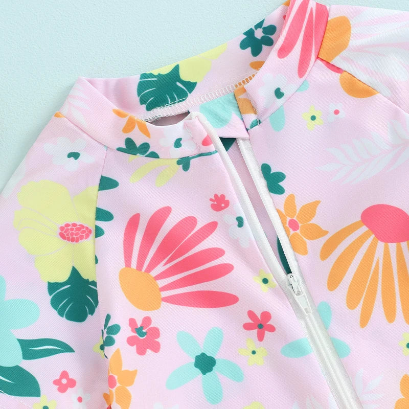 Baby girls  Rash Guard Swimsuit -Zipper Short Sleeve