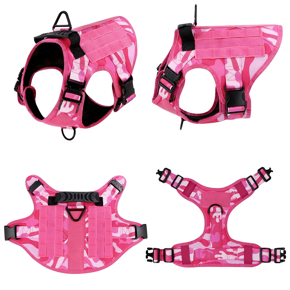 Military Pink Camouflage Dog Harness Leash - Large/ Medium Dogs