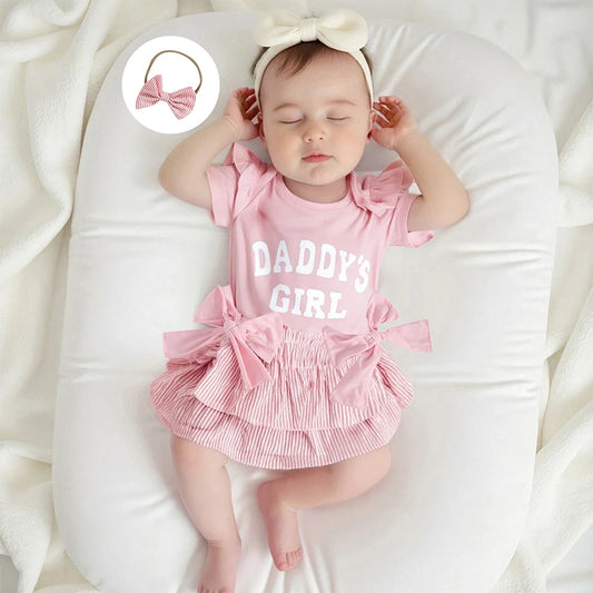 Baby Girls 3 Piece Set with Cute Letter Print and Bow Headband- choice of 3 colors