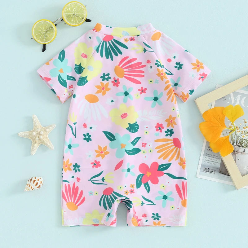 Baby girls  Rash Guard Swimsuit -Zipper Short Sleeve