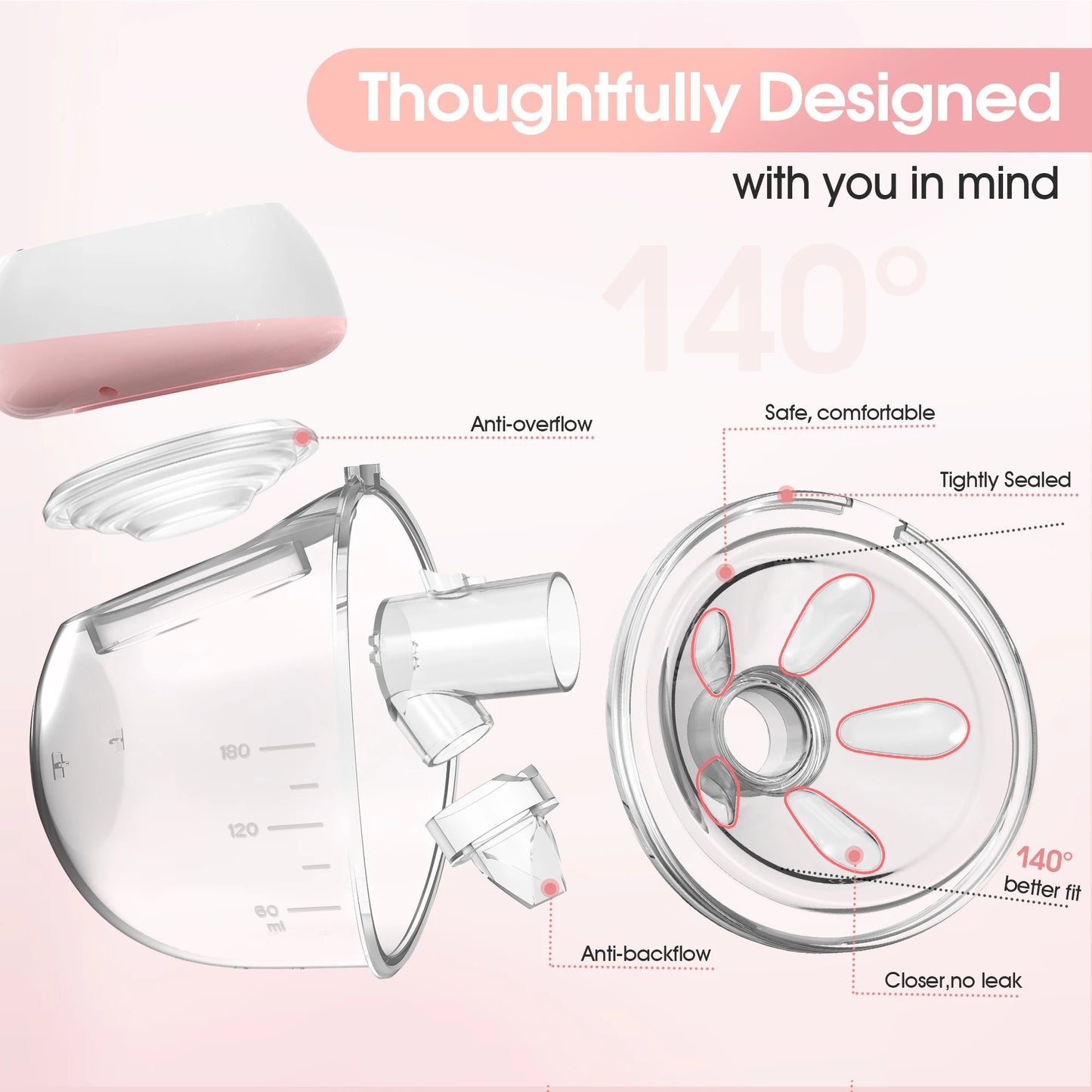 Breast Pump 1200mAh Portable Hands Free  12 Levels 3 Modes Electric Remote Control