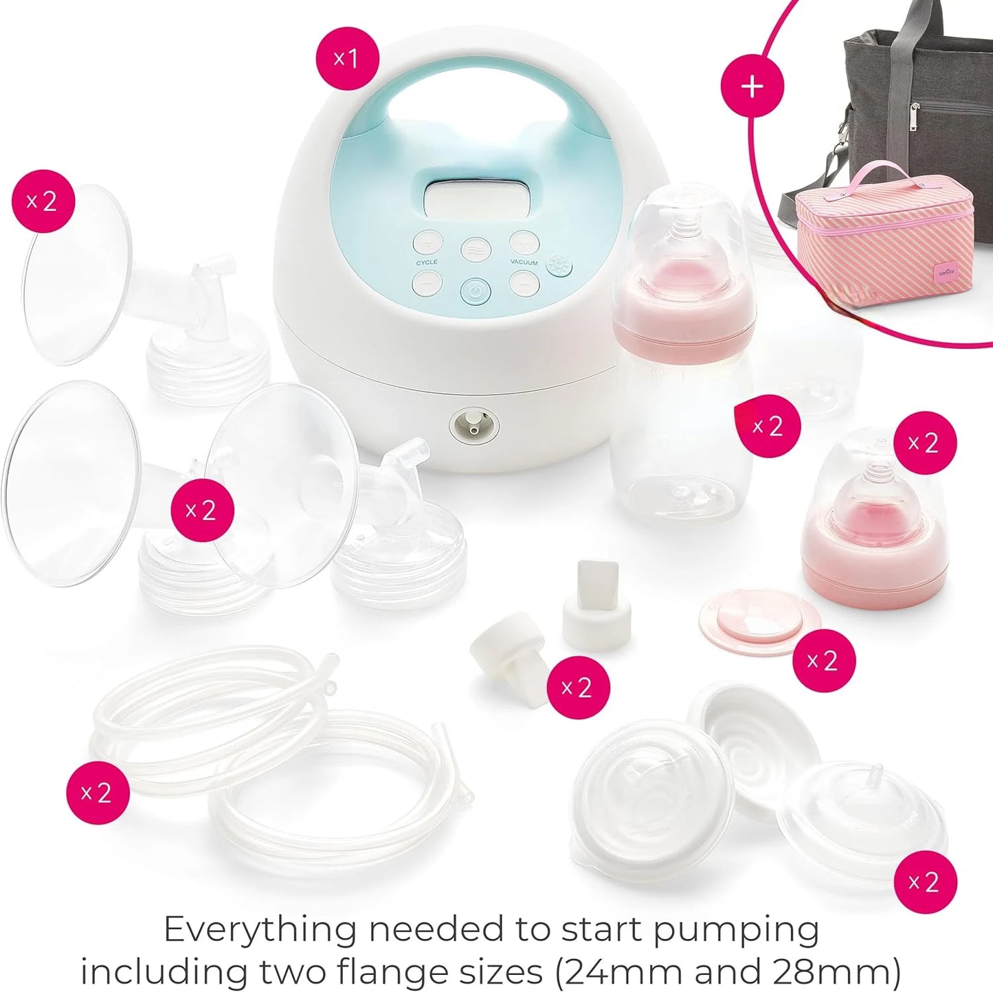 Electric Breast Milk Pump with Tote Bag,  Bottles and Cooler.