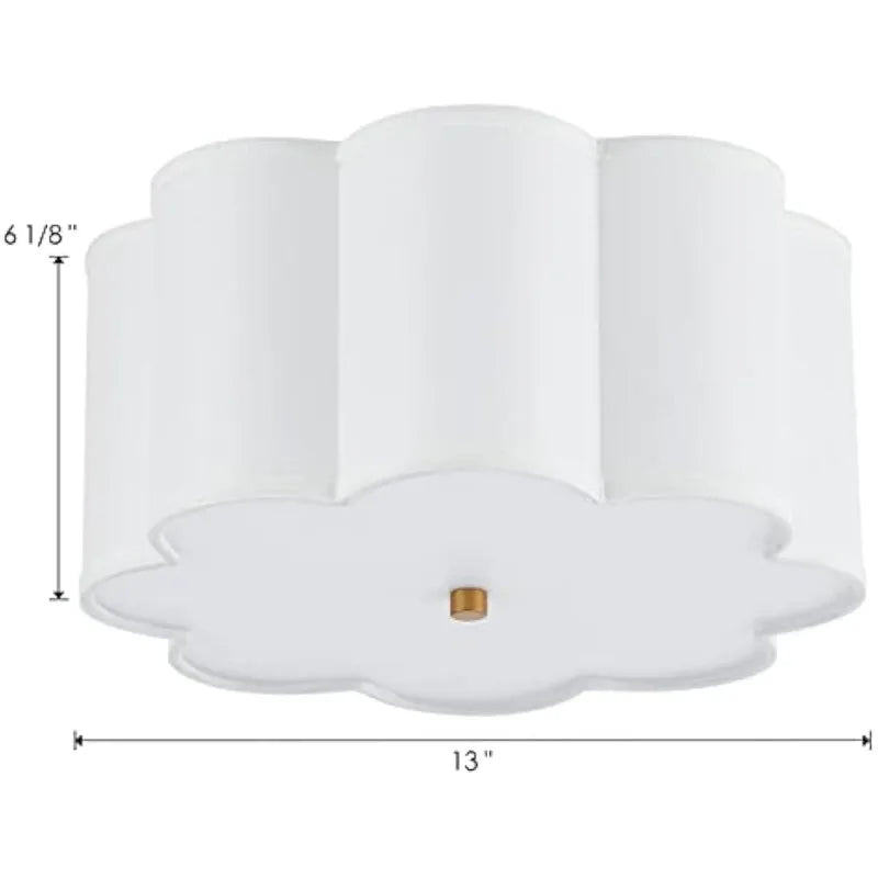 Semi Flush Mount Ceiling Light Fixture, Cream/ White Fabric Drum Shade for Nursery/ Kids Room