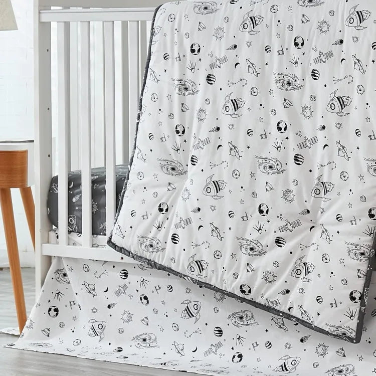 Milky Way Space Galaxy 6-Piece Baby Nursery Crib Bedding Set - Black White Gray Cotton