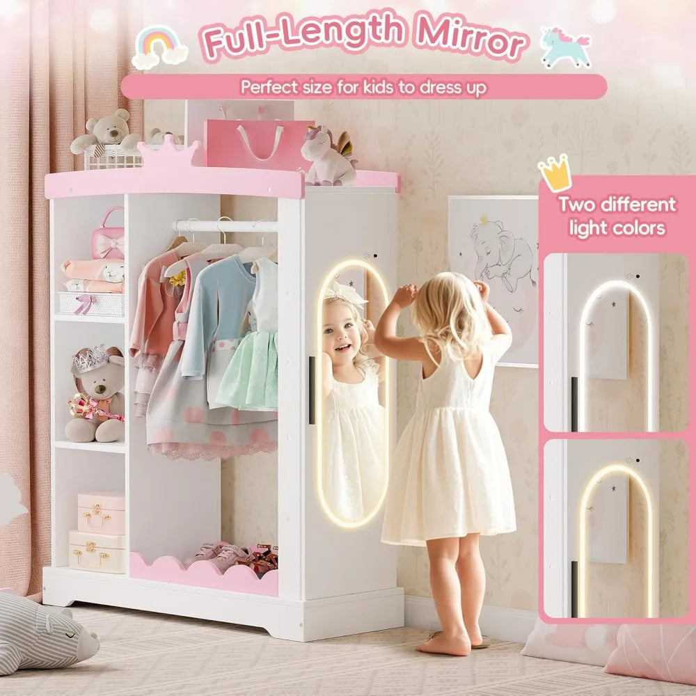Kids Armoire with Jewelry Cabinet, with Mirror and Shelves,