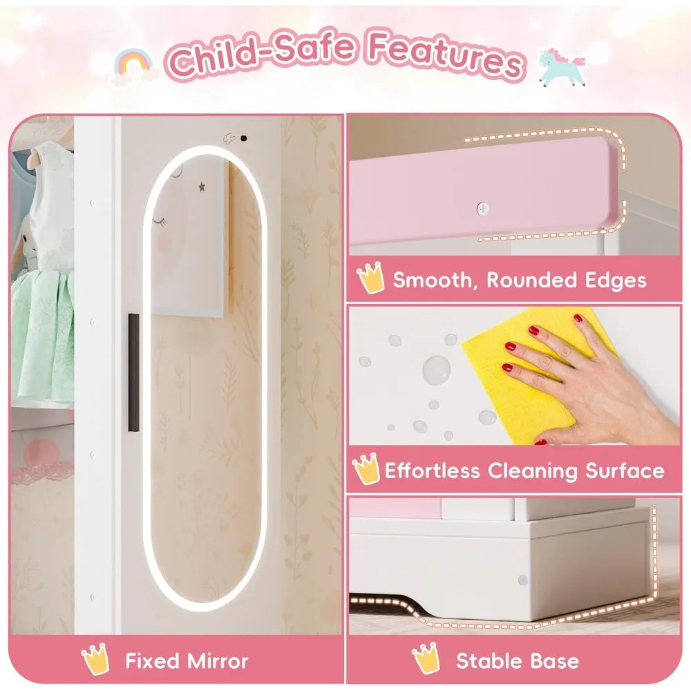 Kids Armoire with Jewelry Cabinet, with Mirror and Shelves,