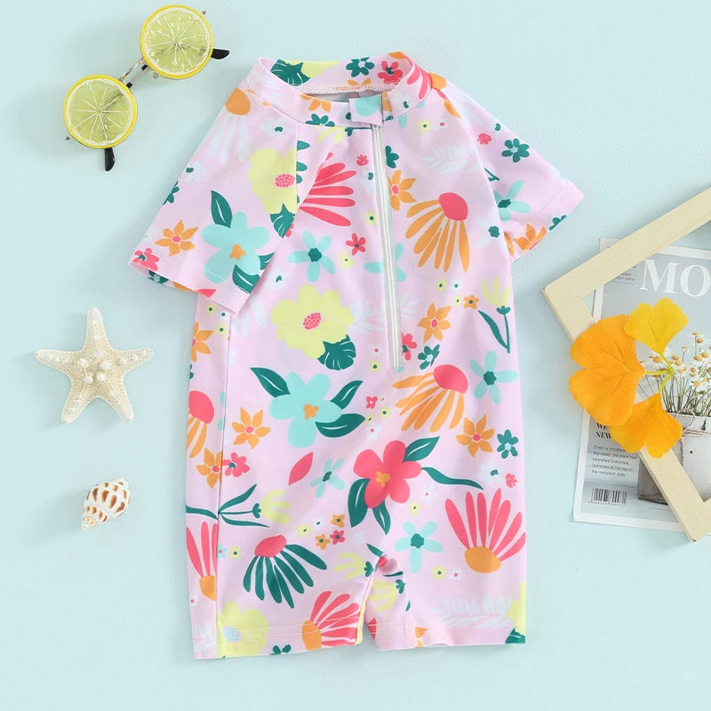Baby girls  Rash Guard Swimsuit -Zipper Short Sleeve