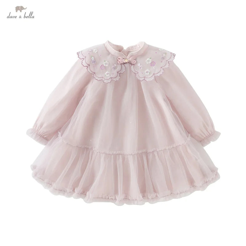 Spring Girl's Dress Mesh Embroidery
