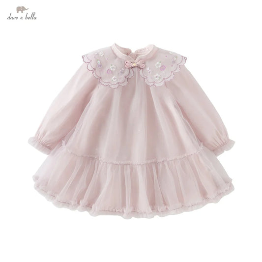 Spring Girl's Dress Mesh Embroidery