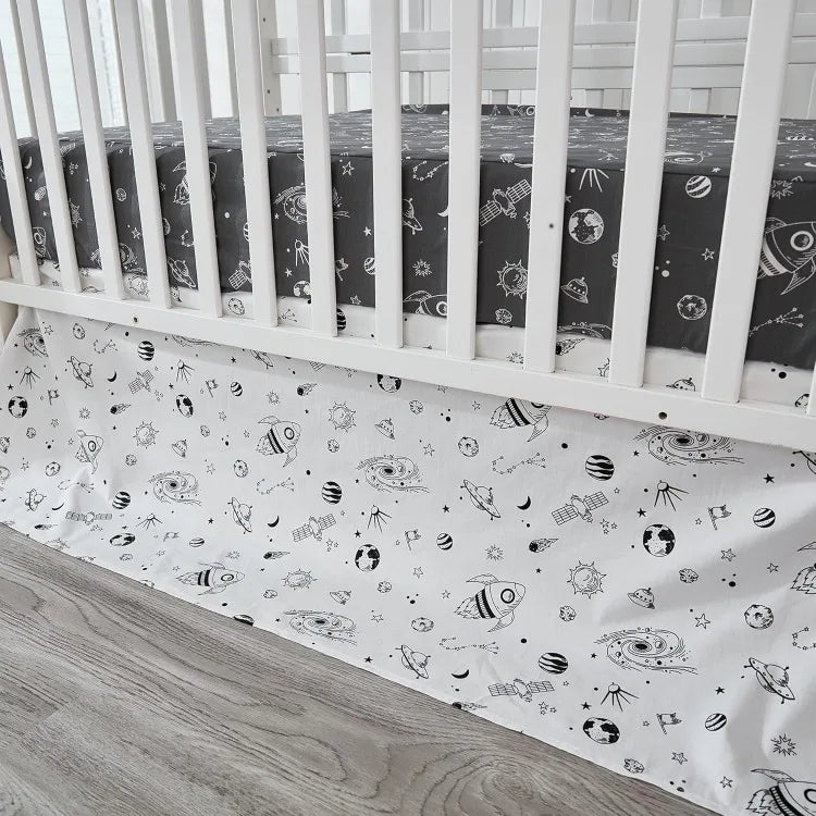 Milky Way Space Galaxy 6-Piece Baby Nursery Crib Bedding Set - Black White Gray Cotton