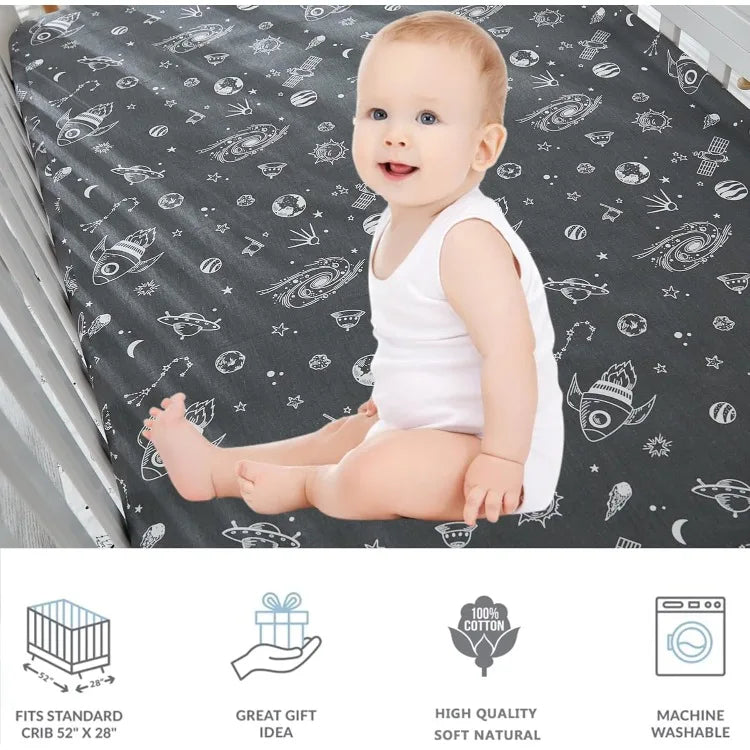 Milky Way Space Galaxy 6-Piece Baby Nursery Crib Bedding Set - Black White Gray Cotton