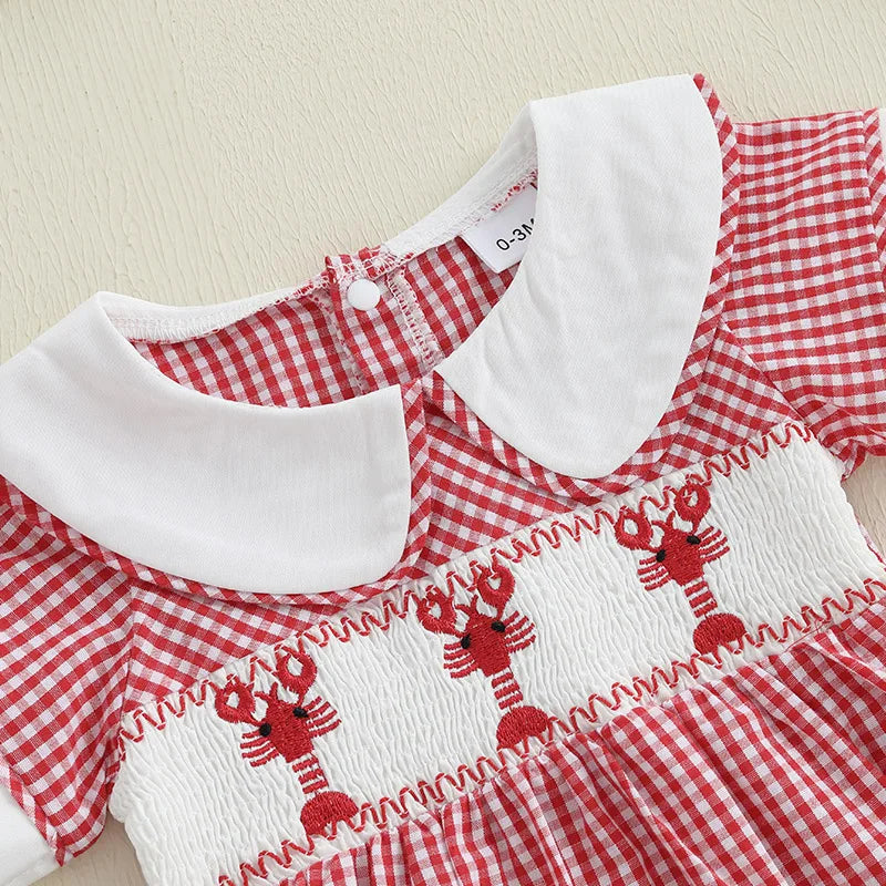 Baby Romper with Lobster Embroidery and Collar