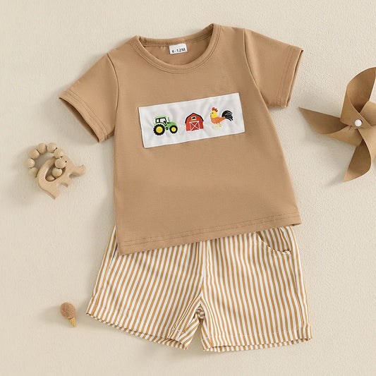 Boys 2 Piece Summer Shorts Set--3 color options