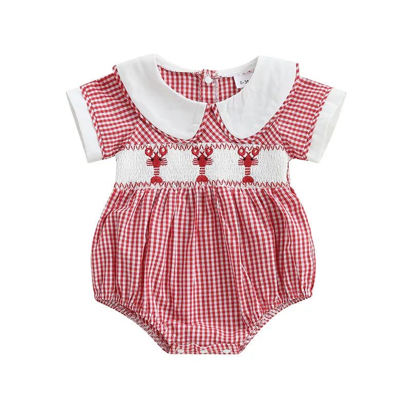 Baby Romper with Lobster Embroidery and Collar