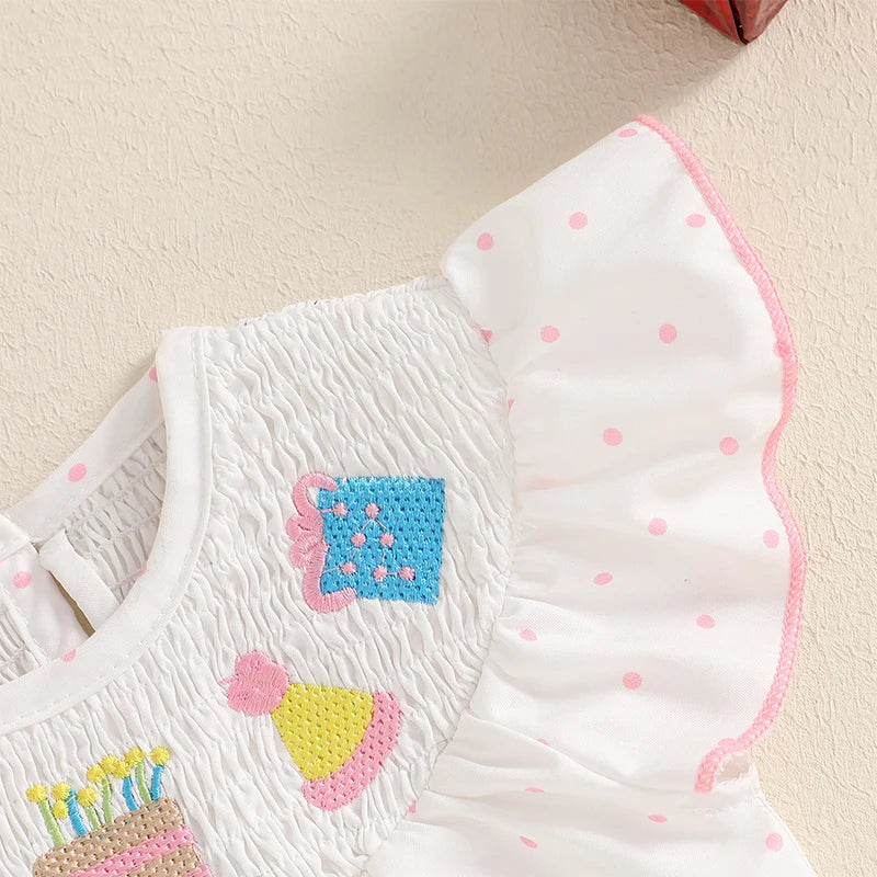 Girls Romper with Cupcake Embroidery and Flutter Sleeves - Perfect for Birthday Celebrations