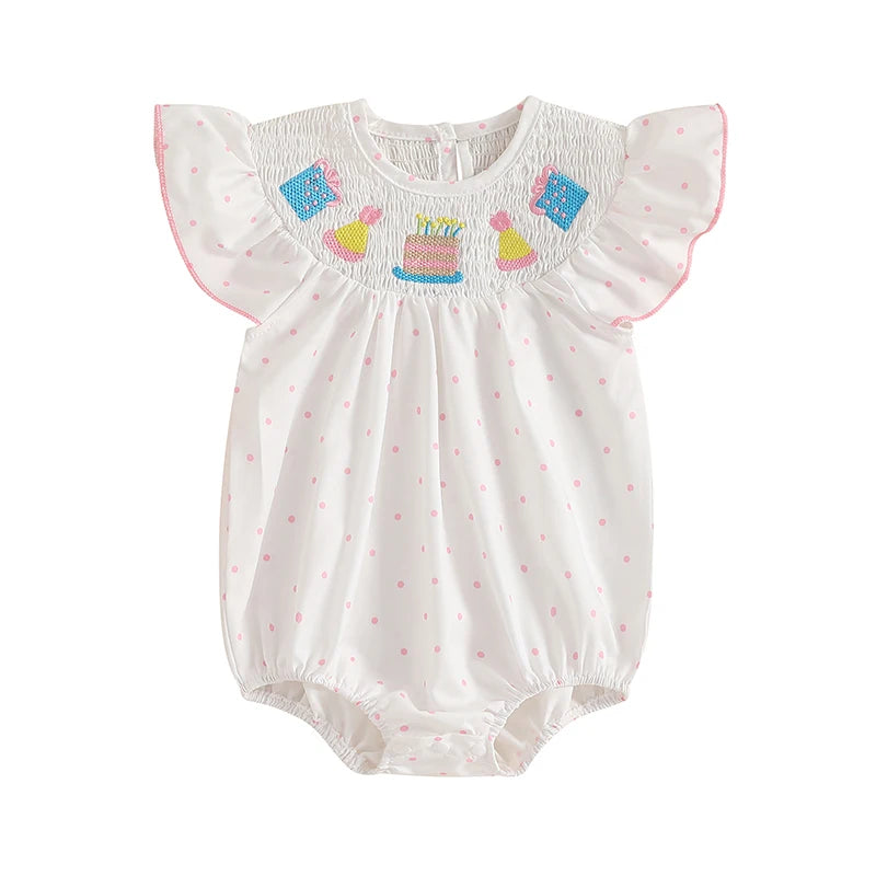 Girls Romper with Cupcake Embroidery and Flutter Sleeves - Perfect for Birthday Celebrations