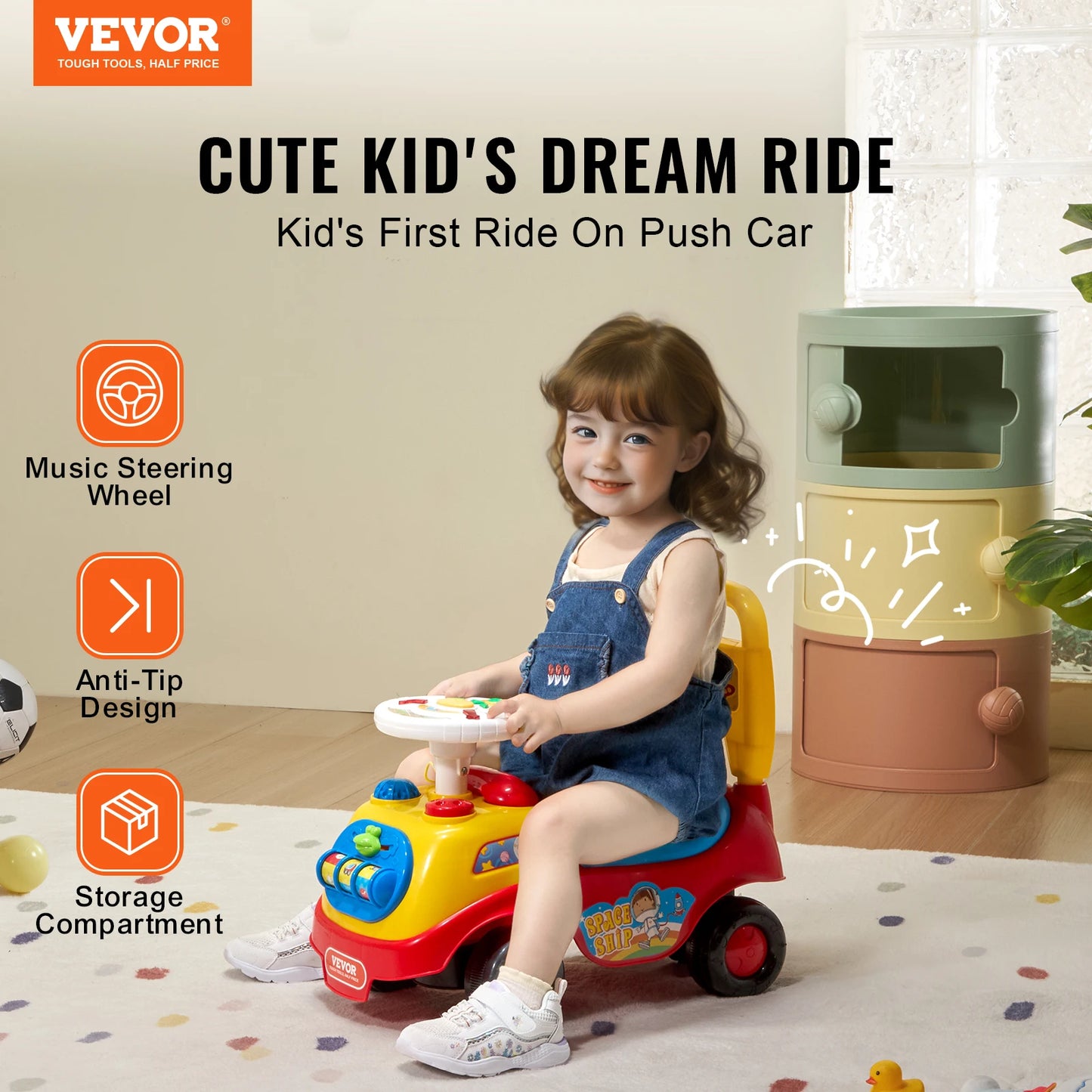 Toddler Ride On Push Car Sit to Stand Music Steering Wheel   Seat Storage  Ages 1-3yrs