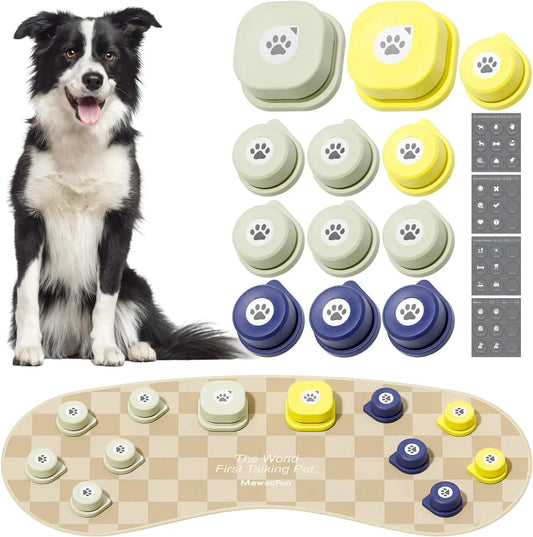 Dog Talking Button Set with Mat Communication  Rechargeable Voice Recording Button 12 Packs