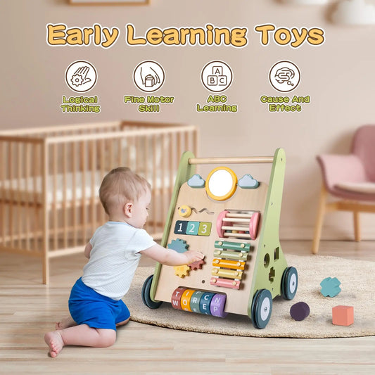 Wooden Montessori Push Toy, Walker, Activity Center, for  6-12 Months