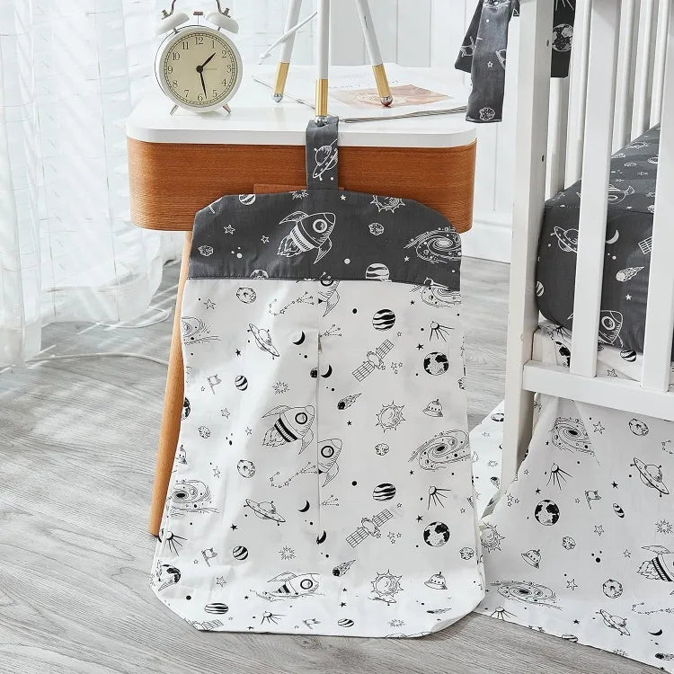 Milky Way Space Galaxy 6-Piece Baby Nursery Crib Bedding Set - Black White Gray Cotton