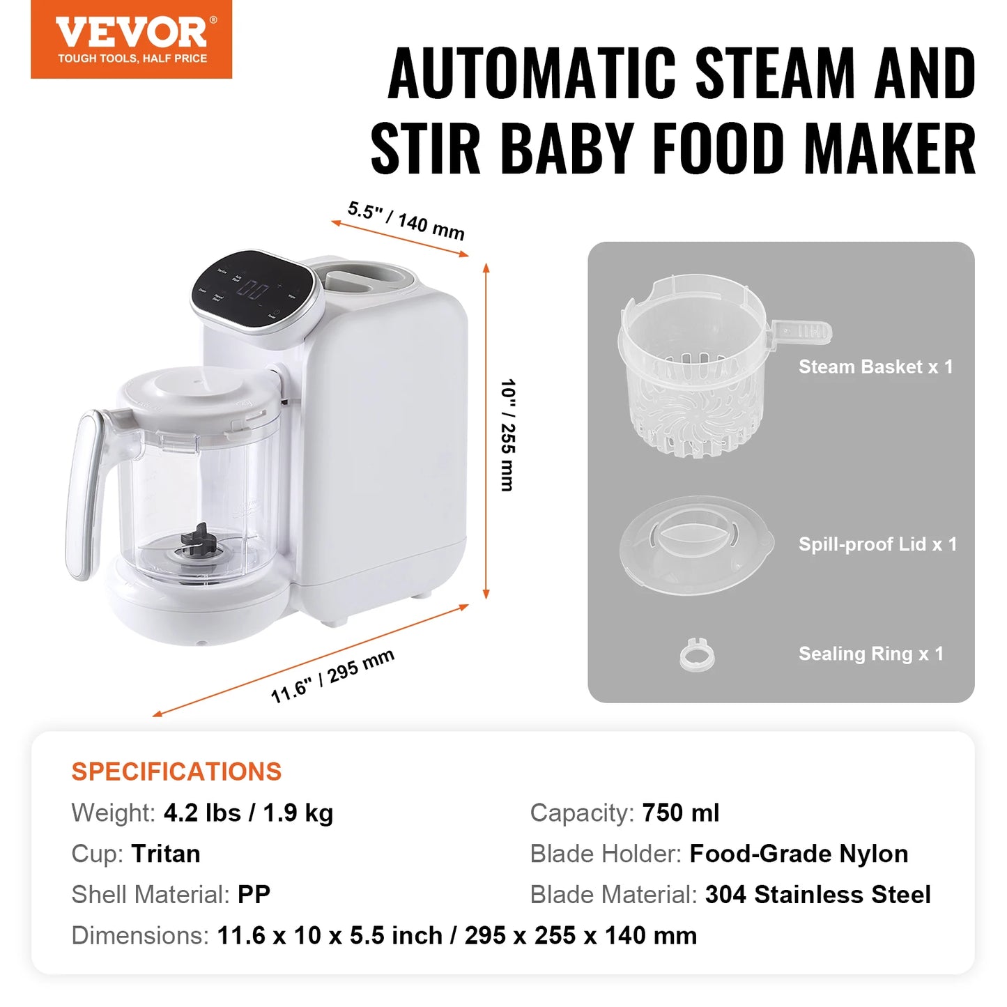 Baby Food Maker 430W with 750 ml  Bowl  5- in- 1 Blender Steamer Grinder for Fruit Vegetables Meat