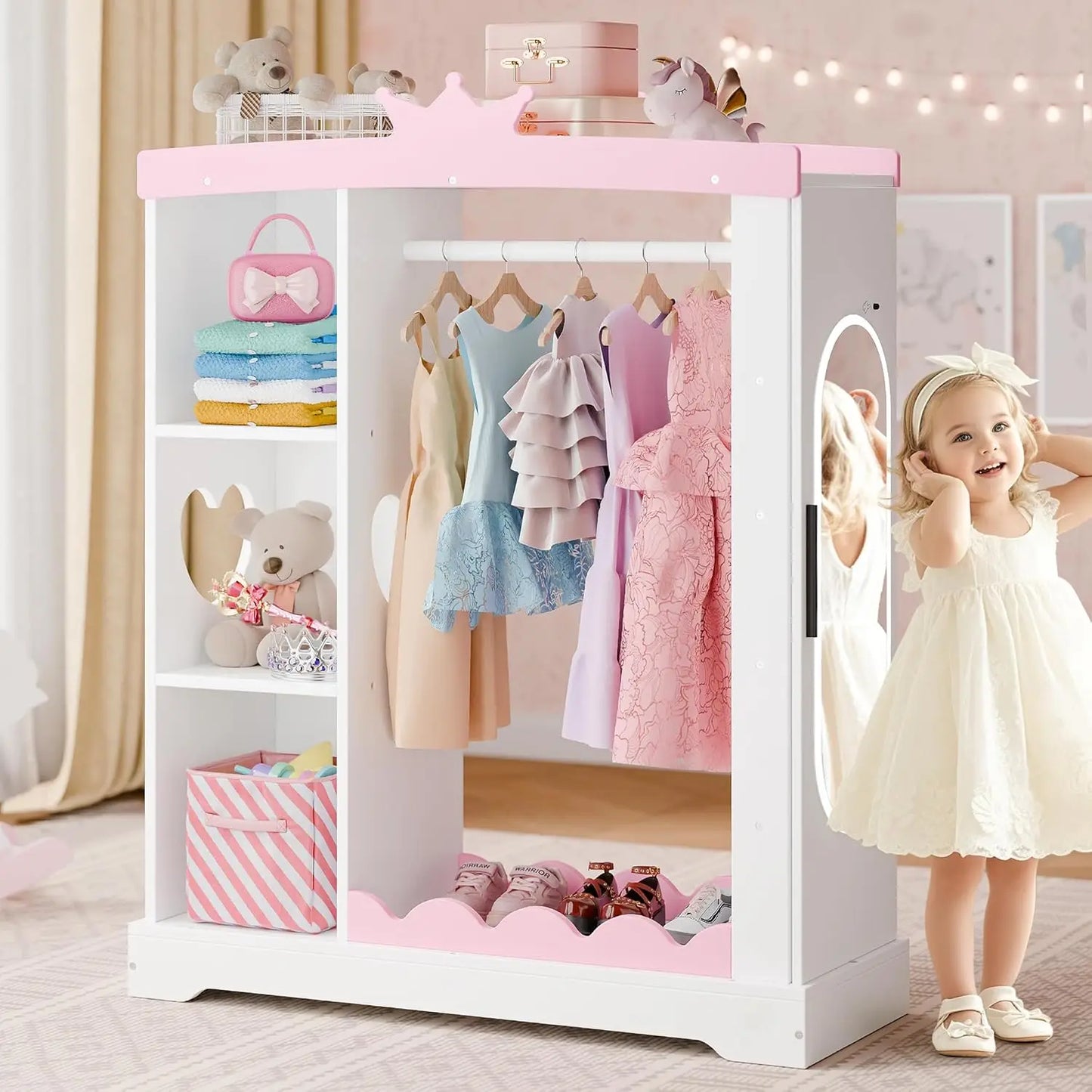 Kids Armoire with Jewelry Cabinet, with Mirror and Shelves,