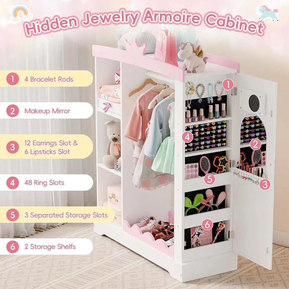 Kids Armoire with Jewelry Cabinet, with Mirror and Shelves,