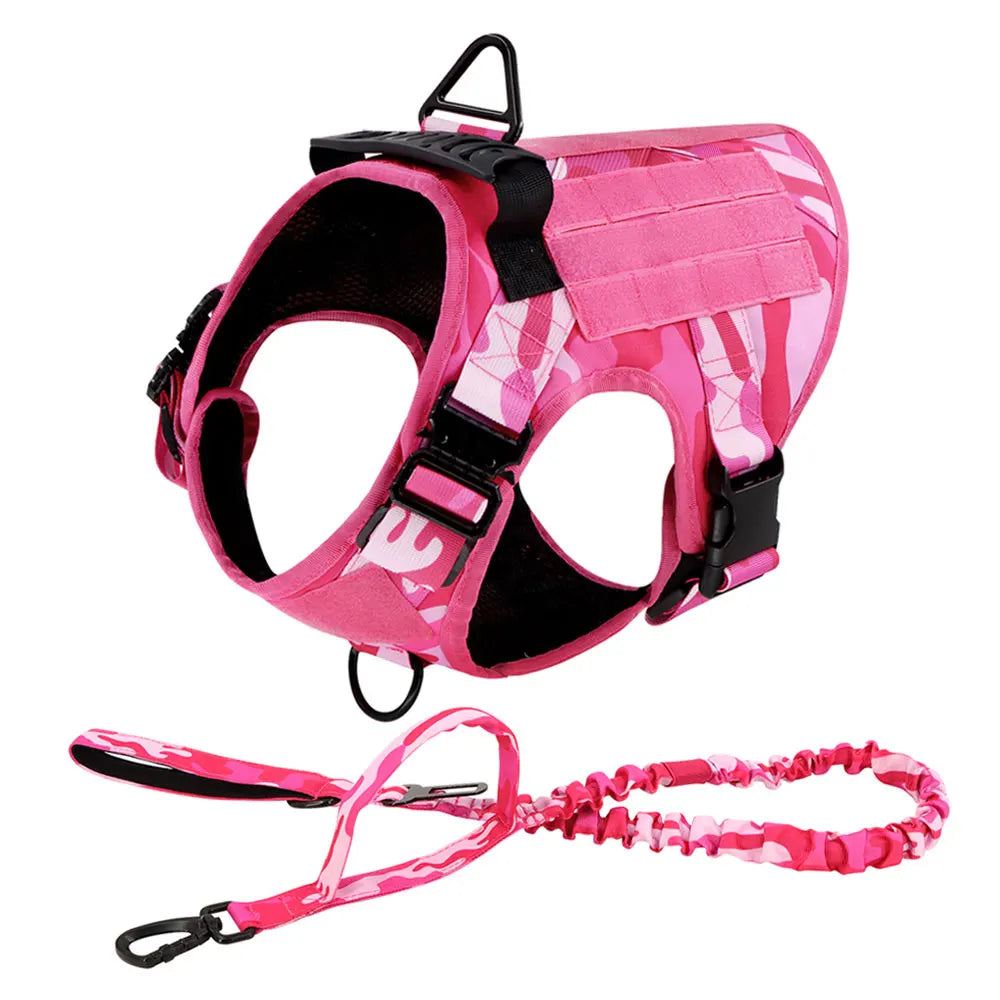 Military Pink Camouflage Dog Harness Leash - Large/ Medium Dogs