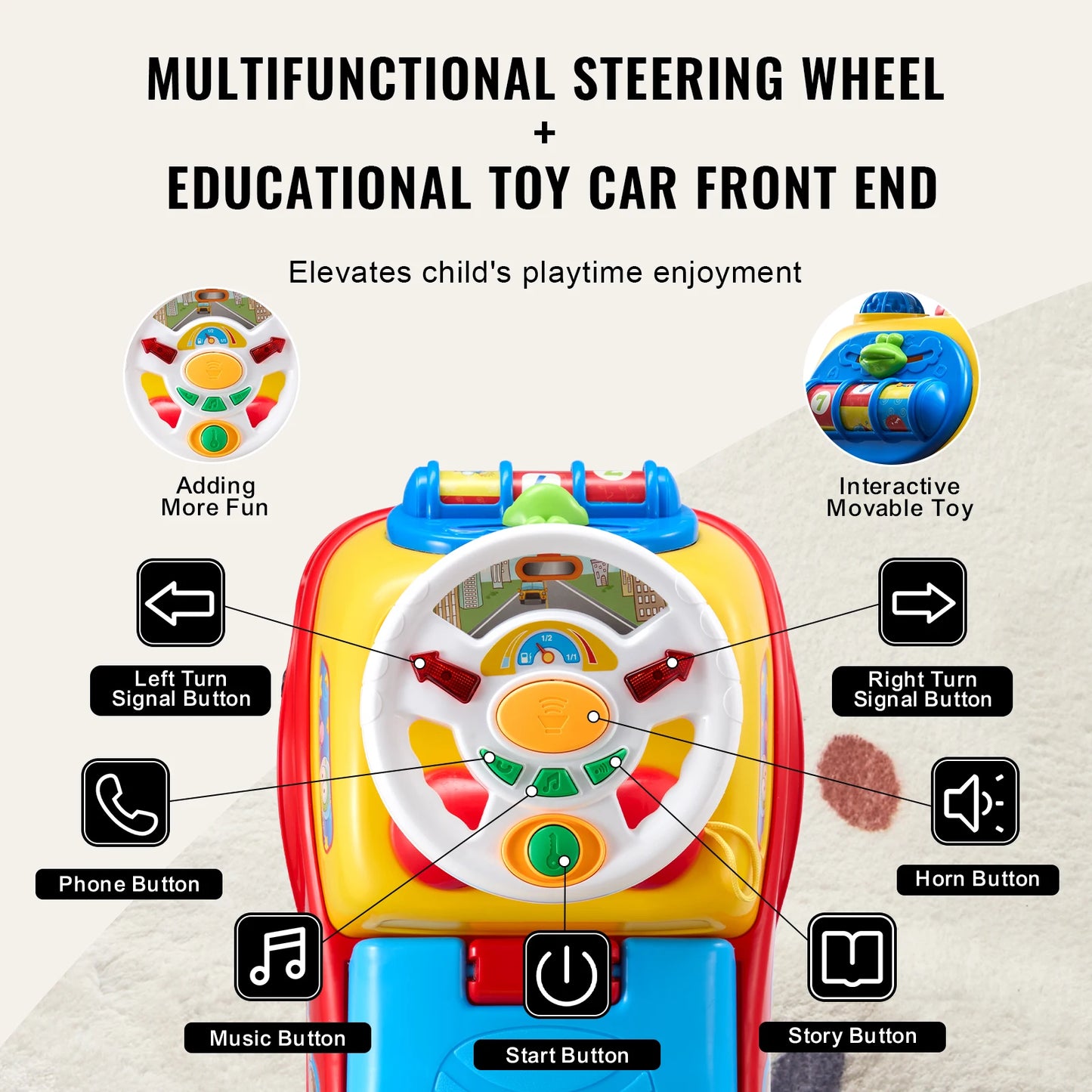 Toddler Ride On Push Car Sit to Stand Music Steering Wheel   Seat Storage  Ages 1-3yrs