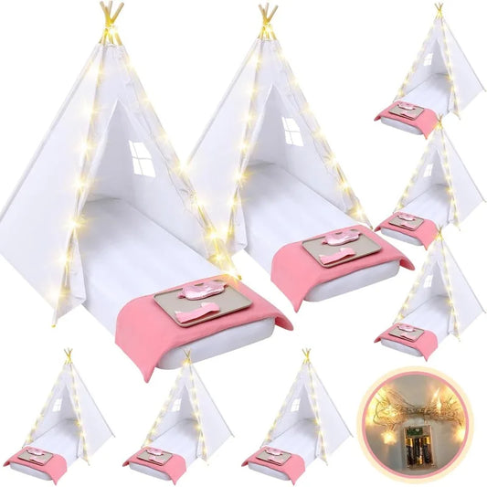 8 Pcs Kids Teepee - string lights, Inflatable Airbed, Bedding , Washable