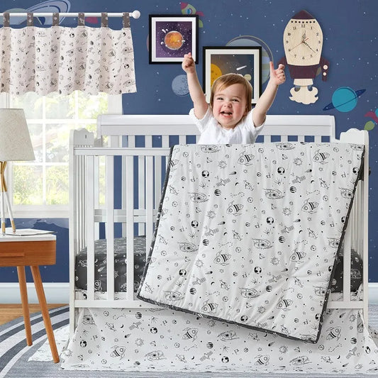 Milky Way Space Galaxy 6-Piece Baby Nursery Crib Bedding Set - Black White Gray Cotton