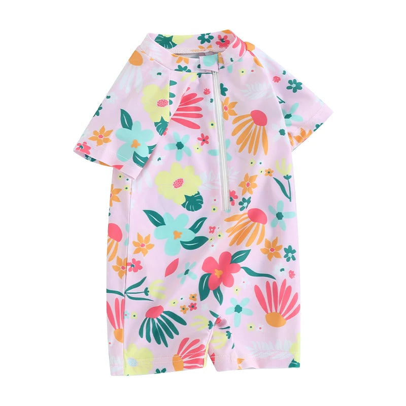 Baby girls  Rash Guard Swimsuit -Zipper Short Sleeve