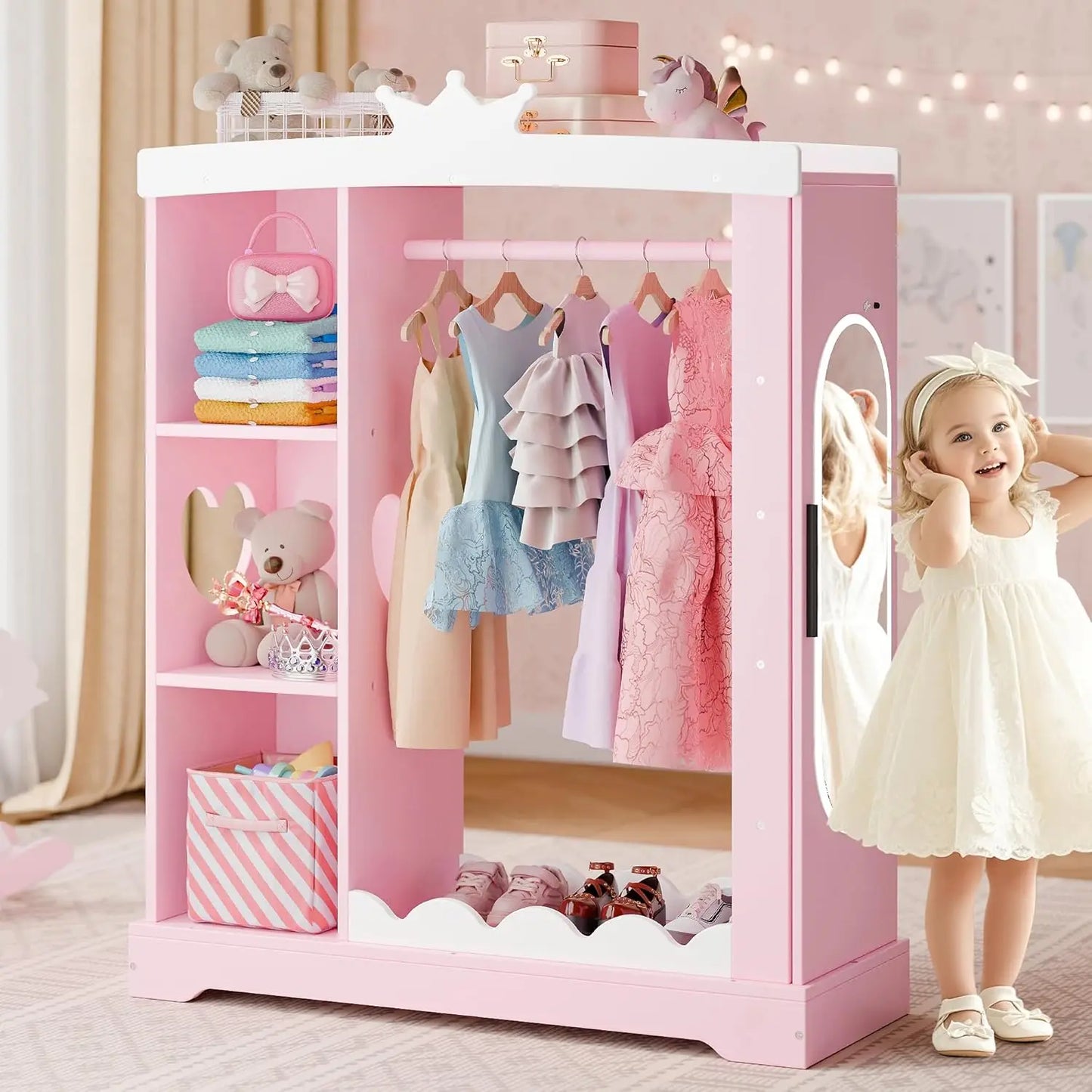 Kids Armoire with Jewelry Cabinet, with Mirror and Shelves,