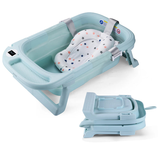 Baby Bathtub, with Soft Cushion & Thermometer  0-36 Months, Portable