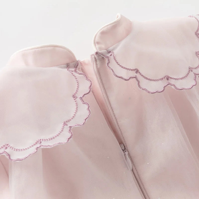 Spring Girl's Dress Mesh Embroidery