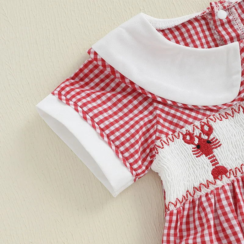 Baby Romper with Lobster Embroidery and Collar